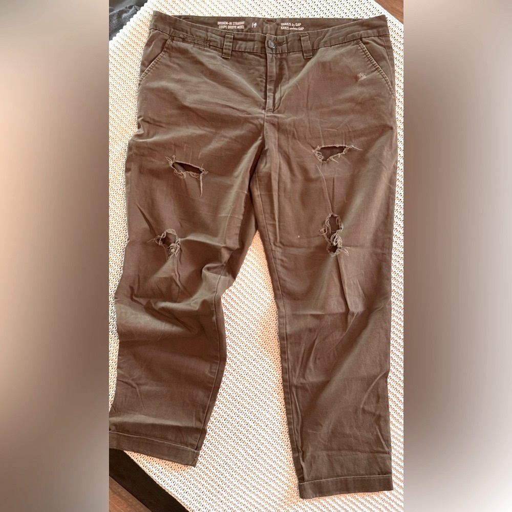 GAP Khaki Distressed Straight-Leg Pants